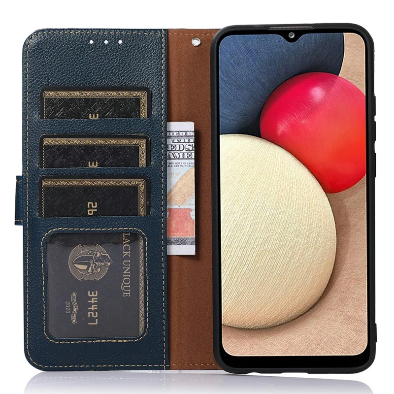 KHAZNEH für Motorola Moto G86 5G Hülle mit RFID-Blockierung Geldbörse aus PU-Leder mit Trageriemen - Blau