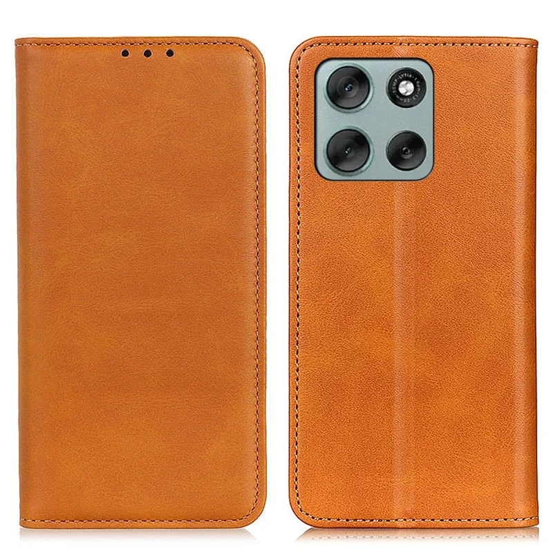 Voor Motorola Moto G86 5G hoesje van gespleten leer met flipportemonnee - Bruin