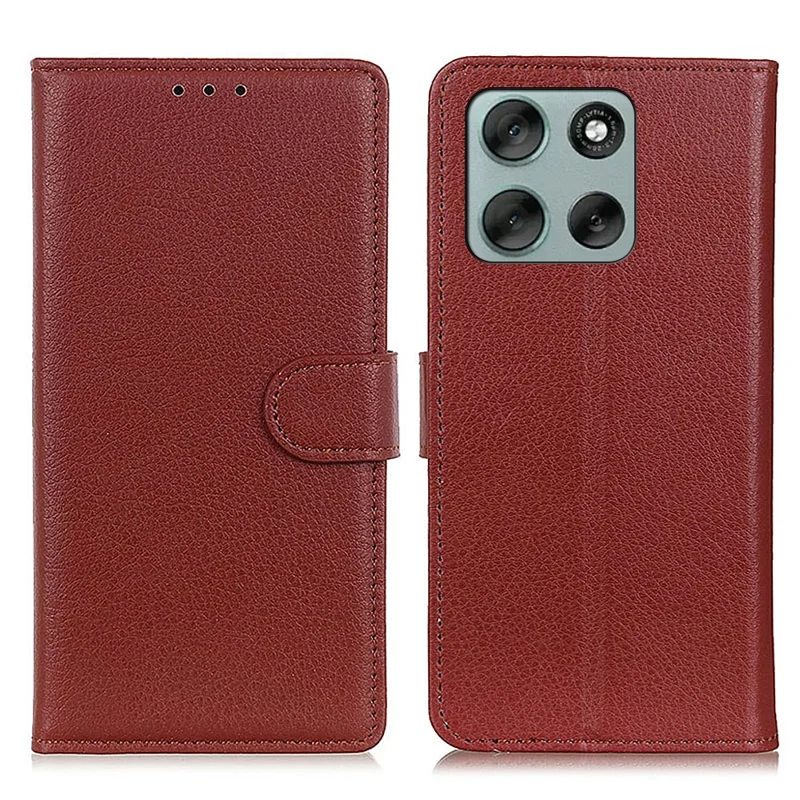For Motorola Moto G86 5G Wallet Case PU Leather Phone Cover Litchi Texture - Brown