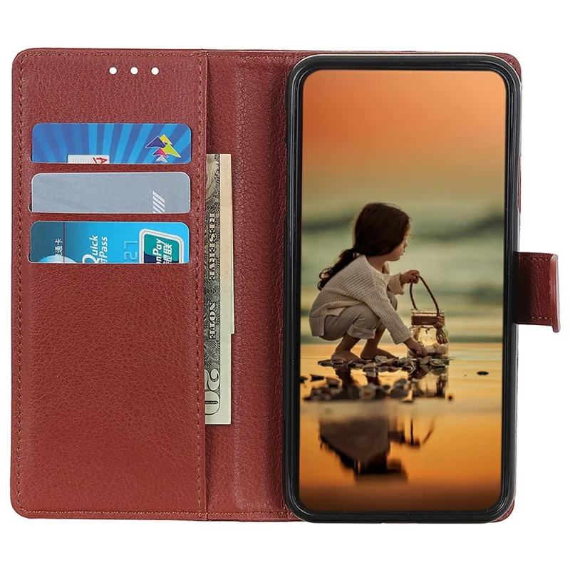 For Motorola Moto G86 5G Wallet Case PU Leather Phone Cover Litchi Texture - Brown