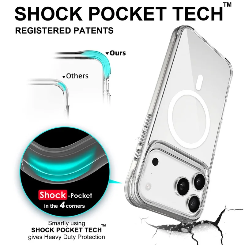 For iPhone 17 Pro Case Compatibel met MagSafe TPU + PC Doorzichtige Telefoonhoes