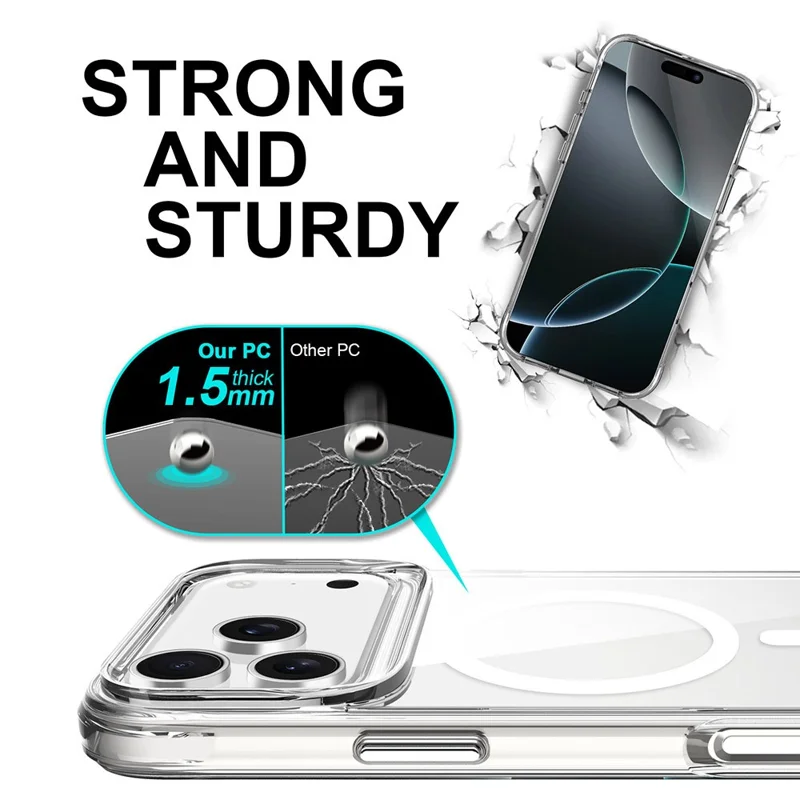 For iPhone 17 Pro Case Compatibel met MagSafe TPU + PC Doorzichtige Telefoonhoes