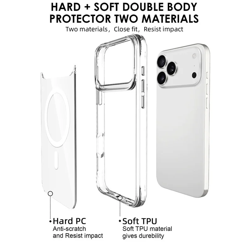 For iPhone 17 Pro Case Compatibel met MagSafe TPU + PC Doorzichtige Telefoonhoes