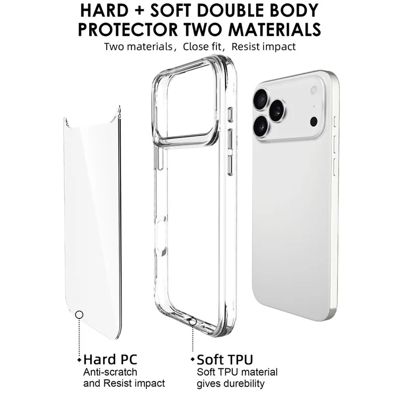 For iPhone 17 Pro Case PC + TPU Dropproof Transparent Phone Cover
