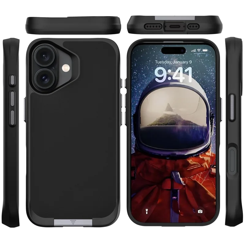 For iPhone 17 Magnetic Case PC + TPU Phone Cover with Hidden Kickstand - Black