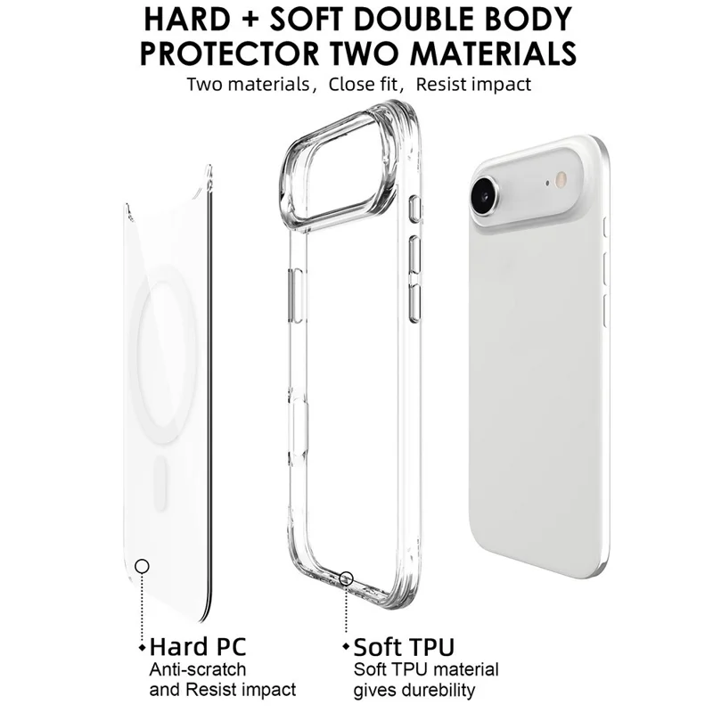 Capa de Ar para iPhone 17 Compatível com MagSafe TPU + PC Capa de Telefone Transparente