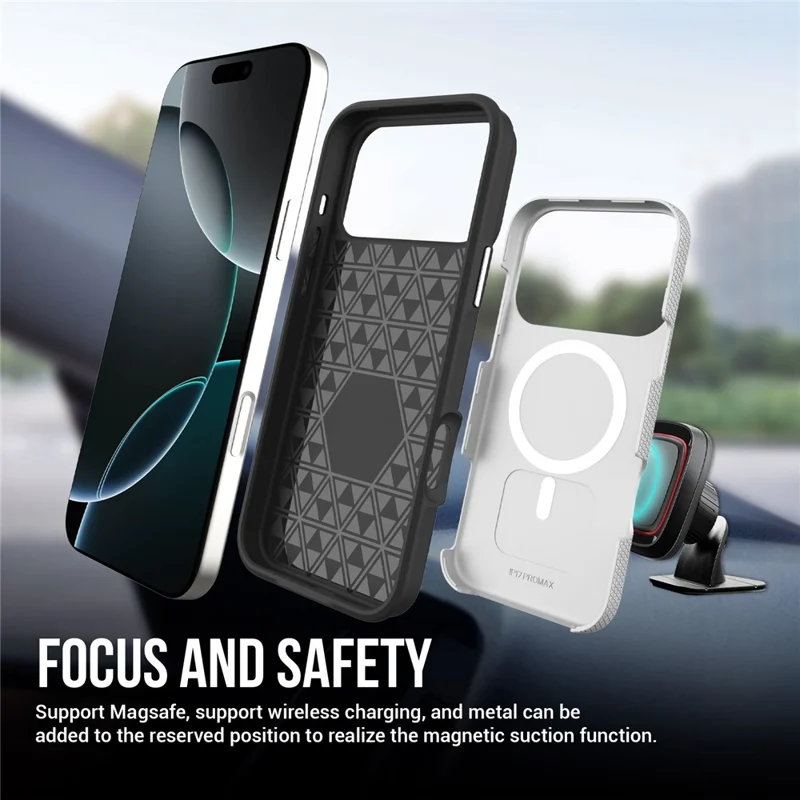 Étui pour iPhone 17 Pro Compatible avec MagSafe Coque de protection en TPU + PC - Argent