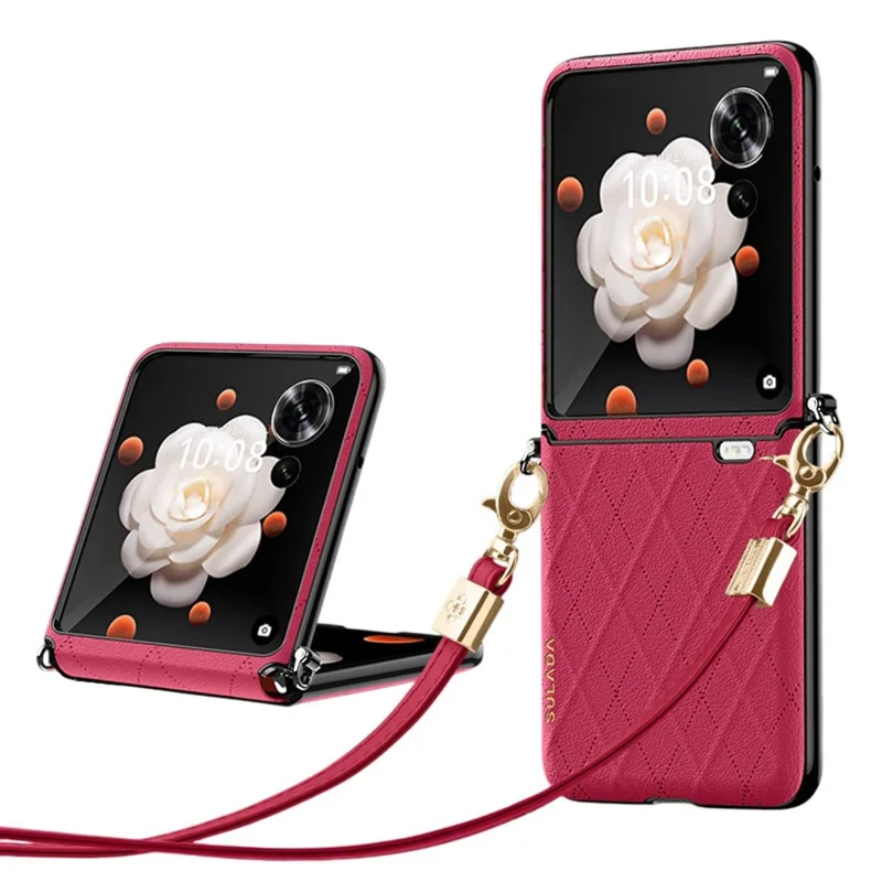 SULADA per Honor Magic V Flip 5G Cover in Pelle a Rombi + PC con Cinturino a Tracolla - Rosso