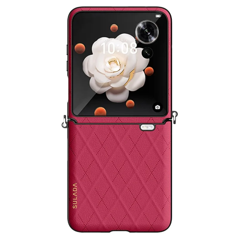 SULADA per Honor Magic V Flip 5G Cover in Pelle a Rombi + PC con Cinturino a Tracolla - Rosso