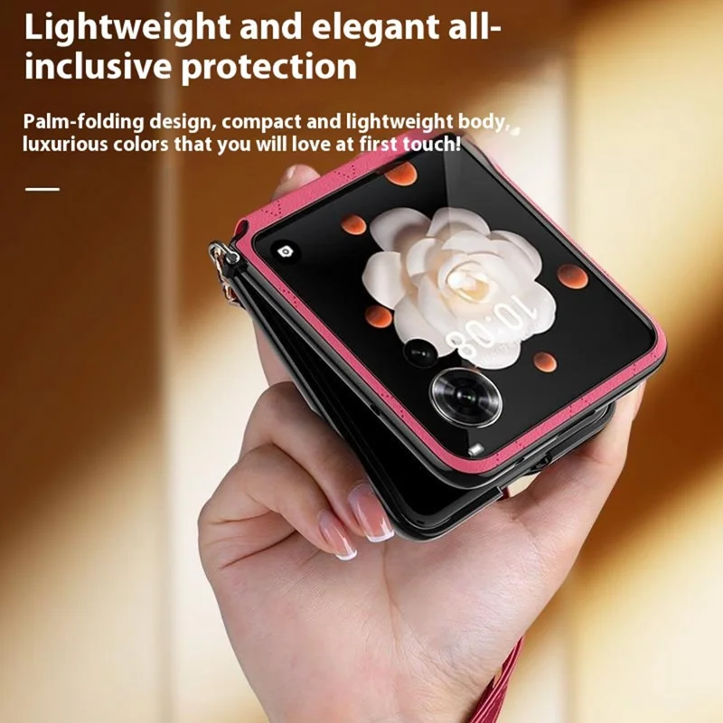 SULADA per Honor Magic V Flip 5G Cover in Pelle a Rombi + PC con Cinturino a Tracolla - Rosso