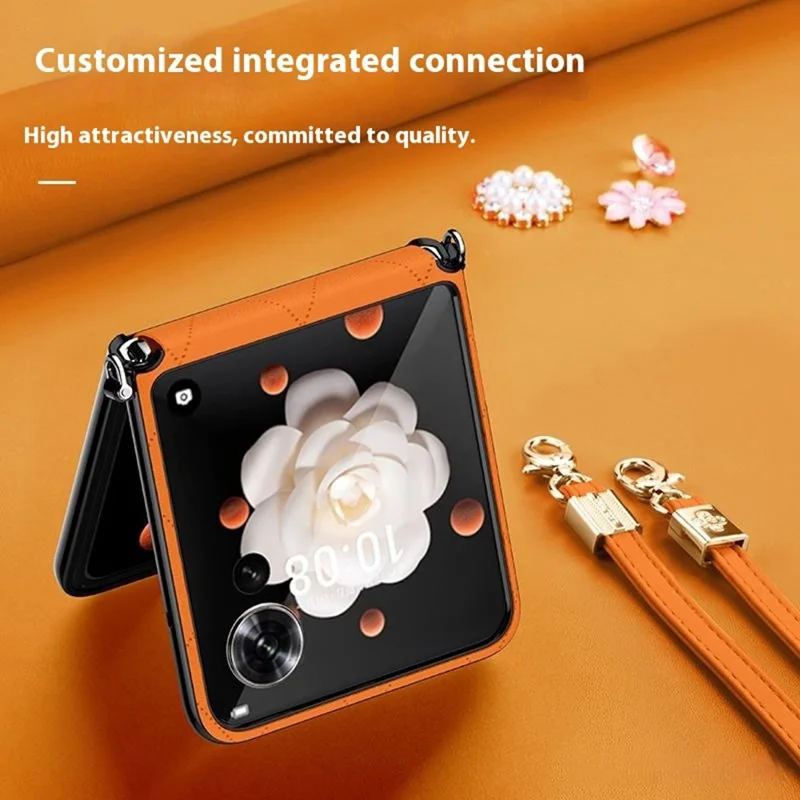 SULADA per Honor Magic V Flip 5G Cover in Pelle a Rombi + PC con Cinturino a Tracolla - Rosso