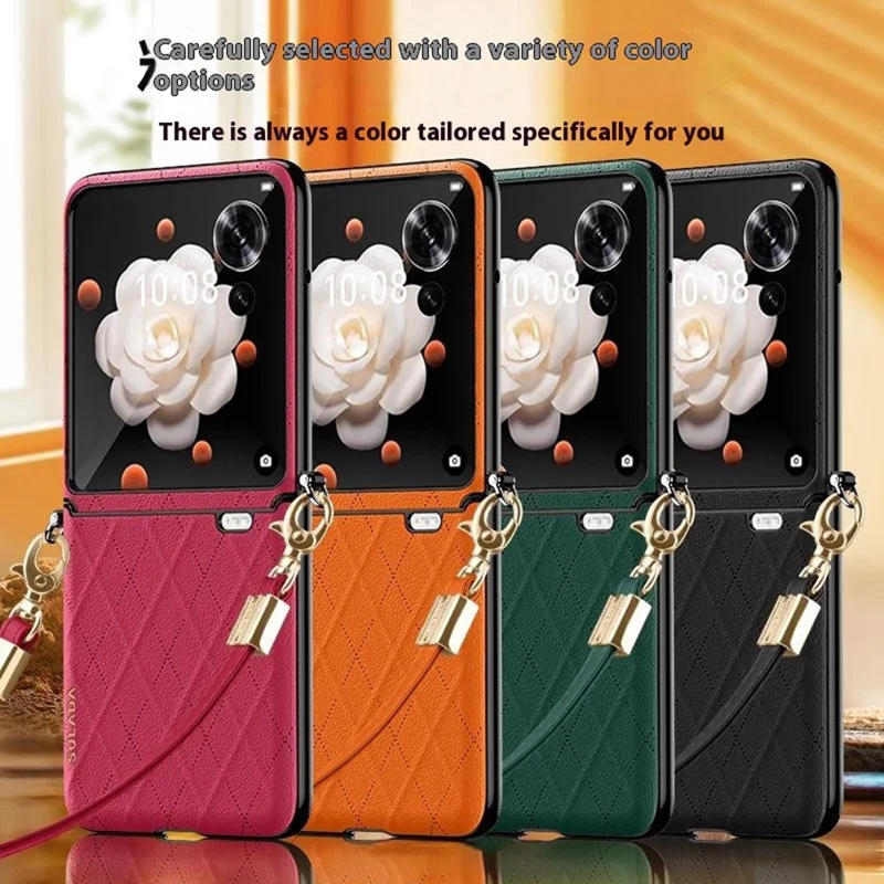 SULADA per Honor Magic V Flip 5G Cover in Pelle a Rombi + PC con Cinturino a Tracolla - Rosso