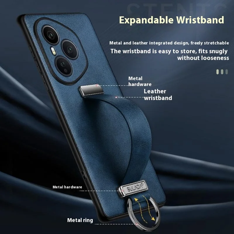 SULADA Serie Fashion per Honor 400 Pro 5G (Globale) Cover con Cinturino da Polso e Supporto in Pelle - Blu
