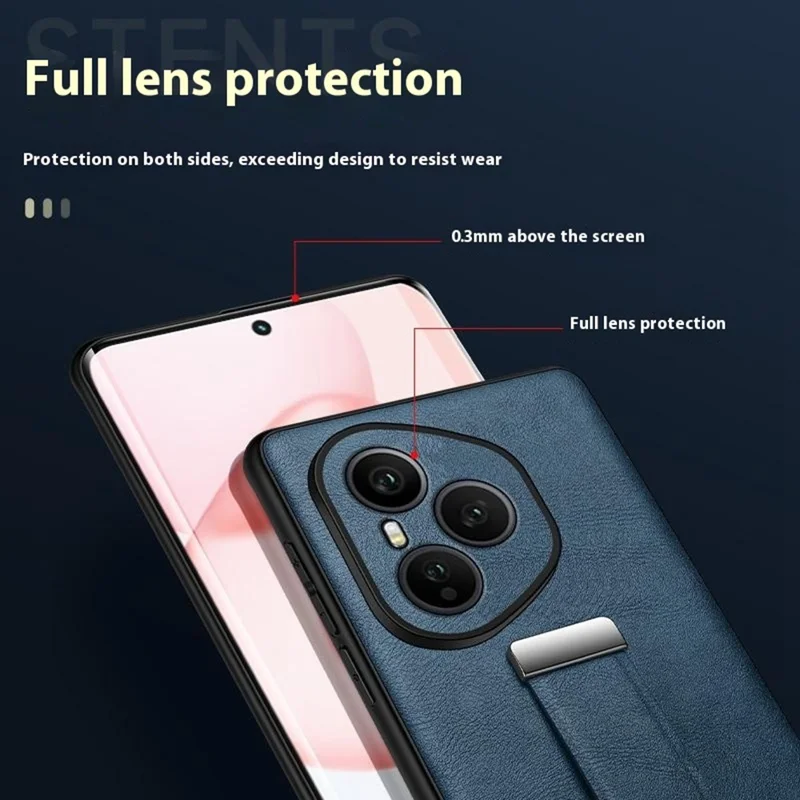 SULADA Serie Fashion per Honor 400 Pro 5G (Globale) Cover con Cinturino da Polso e Supporto in Pelle - Blu