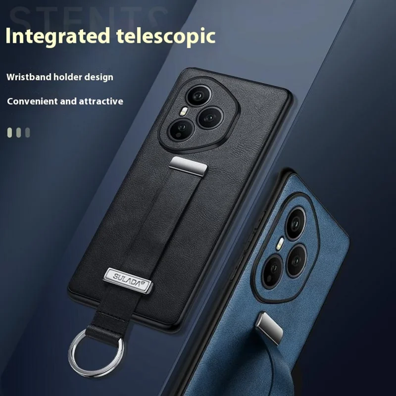 SULADA Serie Fashion per Honor 400 Pro 5G (Globale) Cover con Cinturino da Polso e Supporto in Pelle - Blu