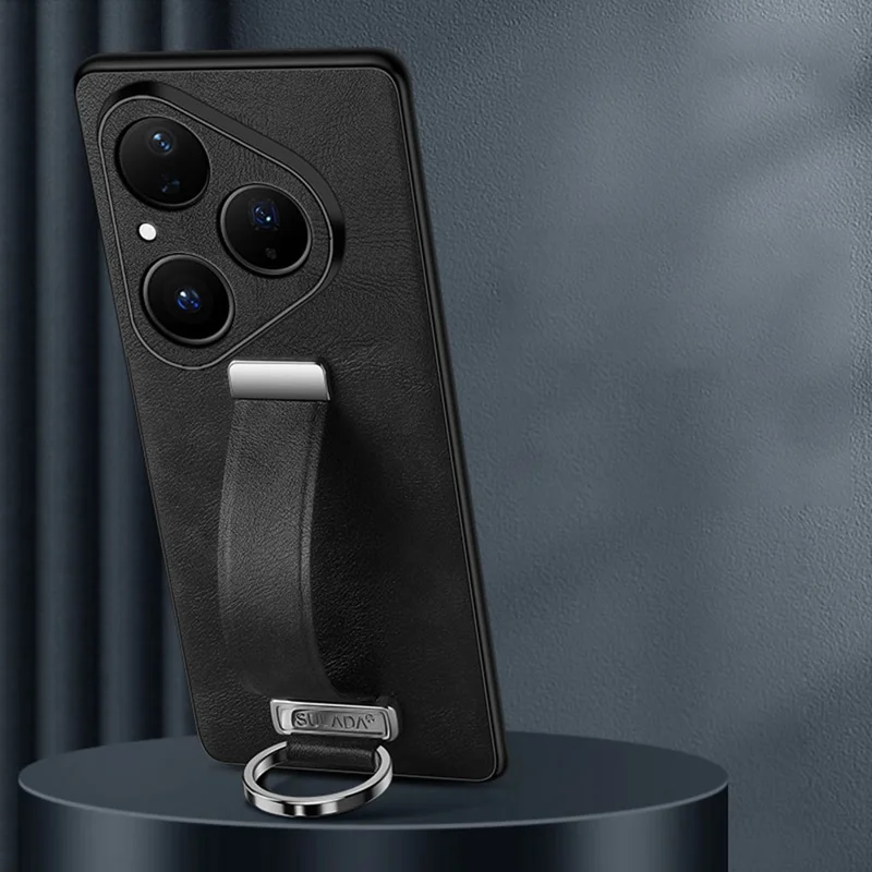 SULADA Serie Moda per Cover Huawei Pura 80 con Cinturino e Supporto, Custodia in Pelle per Telefono - Nero