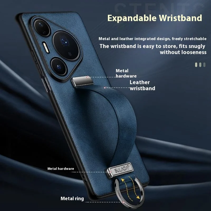 SULADA Série mode pour Huawei Pura 80 Ultra Étui Bracelet Support Coque arrière en cuir - Bleu