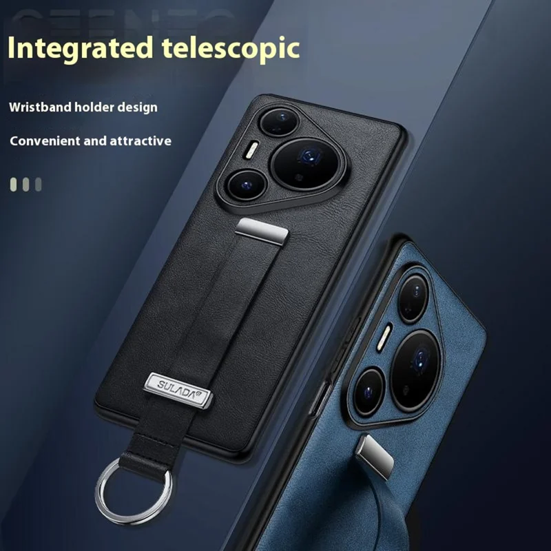 SULADA Série mode pour Huawei Pura 80 Ultra Étui Bracelet Support Coque arrière en cuir - Bleu