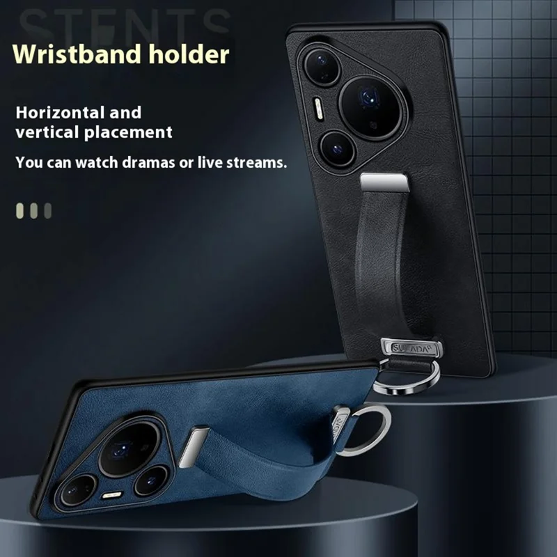 SULADA Série mode pour Huawei Pura 80 Ultra Étui Bracelet Support Coque arrière en cuir - Bleu