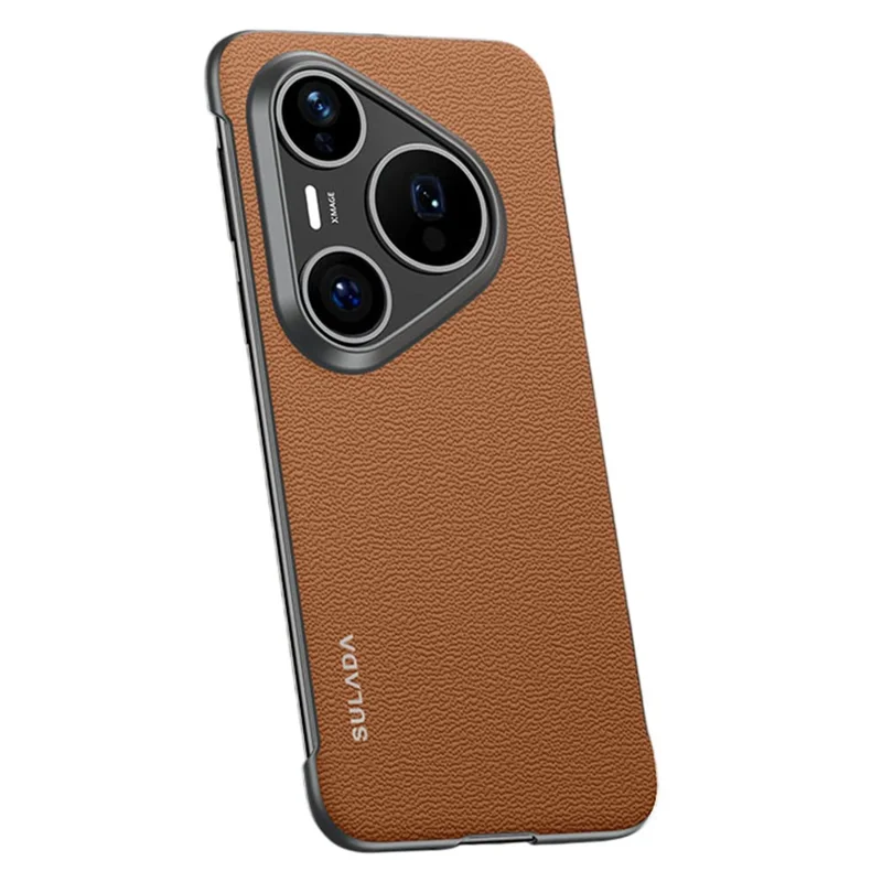 SULADA Pour Huawei Pura 80 Ultra Étui en Cuir de Vache Véritable sans Cadre pour Téléphone - Marron