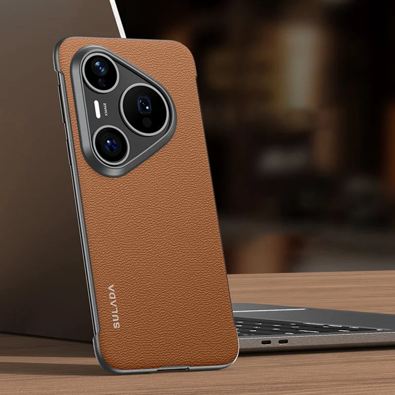 SULADA Pour Huawei Pura 80 Ultra Étui en Cuir de Vache Véritable sans Cadre pour Téléphone - Marron