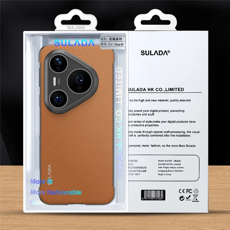 SULADA Pour Huawei Pura 80 Ultra Étui en Cuir de Vache Véritable sans Cadre pour Téléphone - Marron