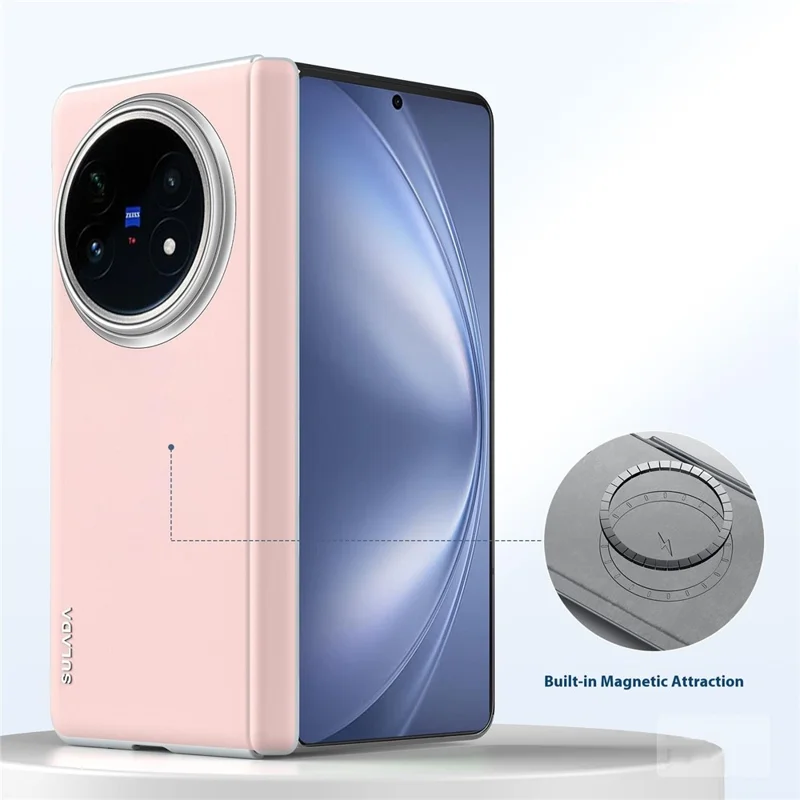 SULADA Für vivo X Fold5 5G Lederhülle Kompatibel mit MagSafe Scharnierschutz - Rosa