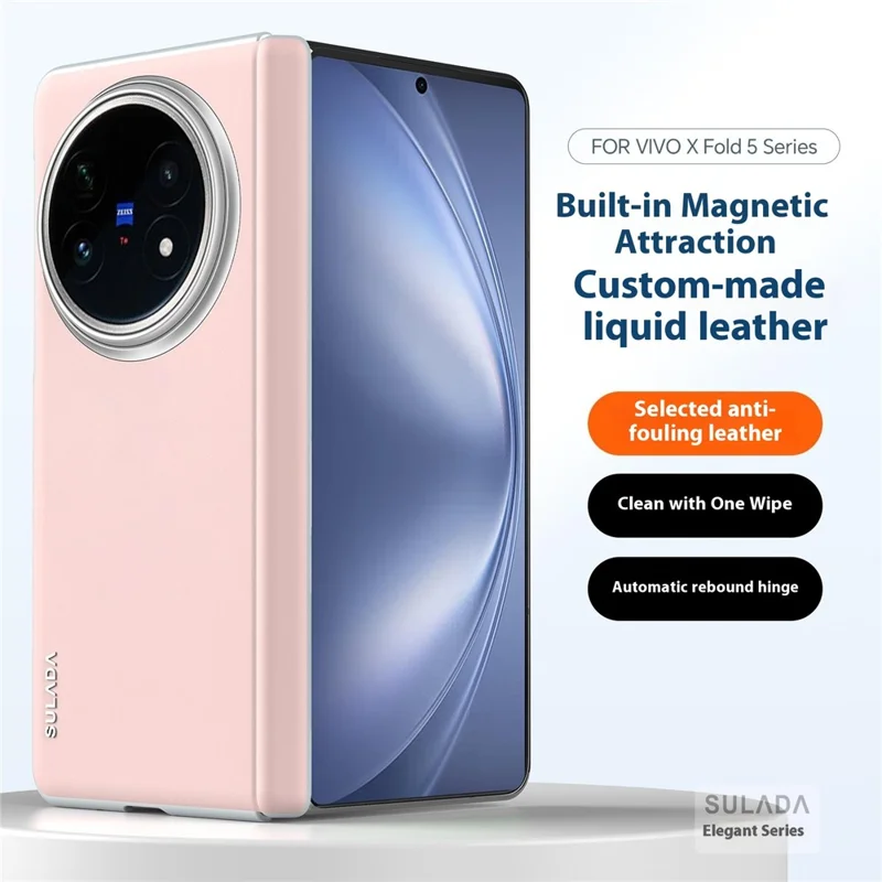 SULADA Für vivo X Fold5 5G Lederhülle Kompatibel mit MagSafe Scharnierschutz - Rosa