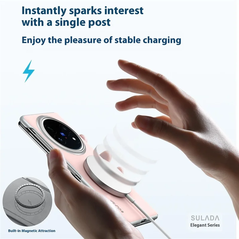 SULADA Für vivo X Fold5 5G Lederhülle Kompatibel mit MagSafe Scharnierschutz - Rosa