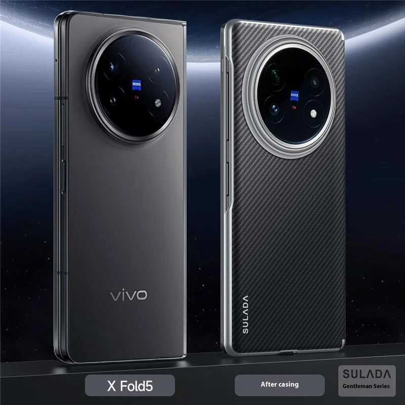 SULADA per vivo X Fold5 5G Cover Magnetica in Pelle+PC con Texture in Fibra di Carbonio - Nero