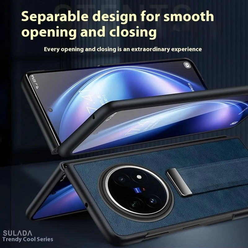 Étui SULADA Série Mode pour vivo X Fold5 5G avec Bracelet et Support, Cuir pour Téléphone - Noir