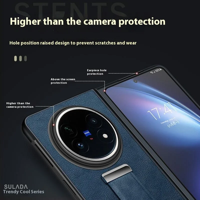 Étui SULADA Série Mode pour vivo X Fold5 5G avec Bracelet et Support, Cuir pour Téléphone - Noir