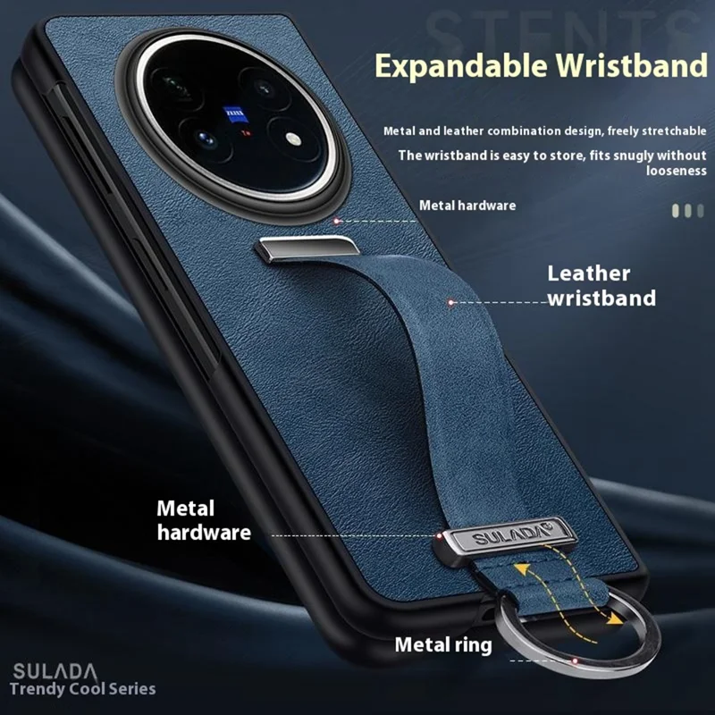 Étui SULADA Série Mode pour vivo X Fold5 5G avec Bracelet et Support, Cuir pour Téléphone - Noir