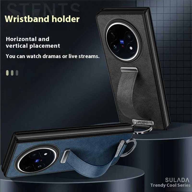 Étui SULADA Série Mode pour vivo X Fold5 5G avec Bracelet et Support, Cuir pour Téléphone - Noir