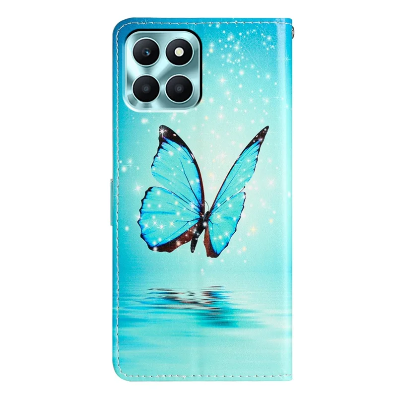 Étui Portefeuille For Honor X6c 4G en Cuir PU avec Motif Imprimé et Support - Papillon Bleu