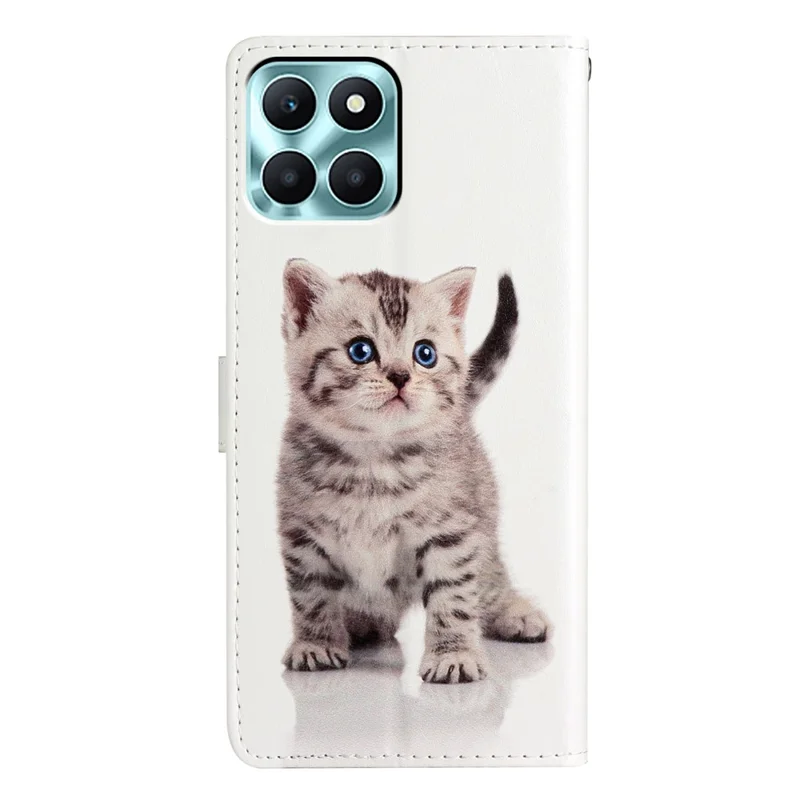 For Honor X6c 4G Wallet Case PU Leather Pattern Printing Stand Phone Cover with Strap - Cute Cat