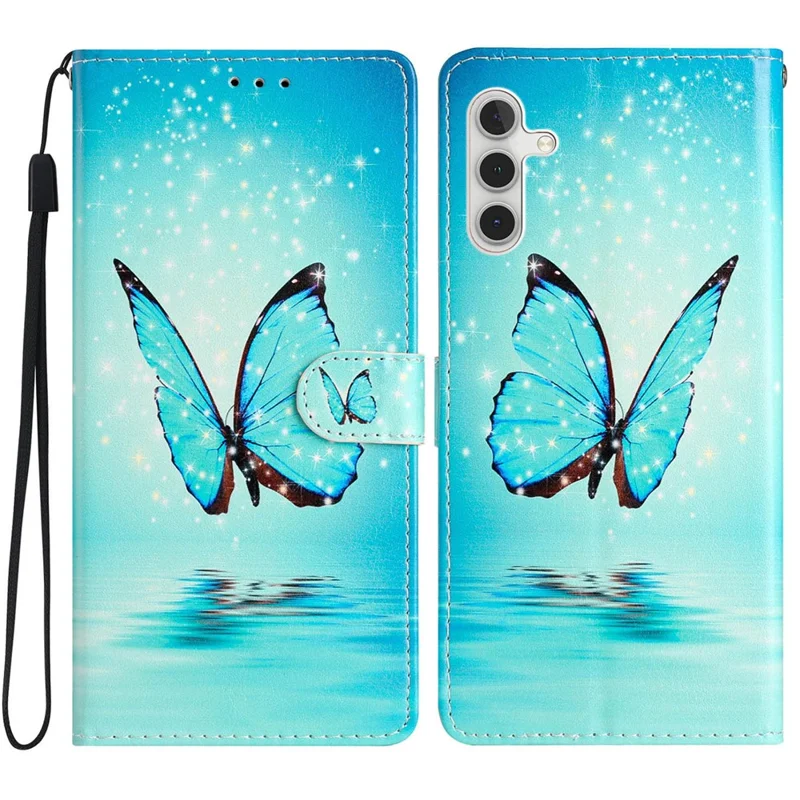 Per Samsung Galaxy M36 5G Custodia Portafoglio Stampa in Pelle PU con Supporto e Tracolla - Farfalla Blu