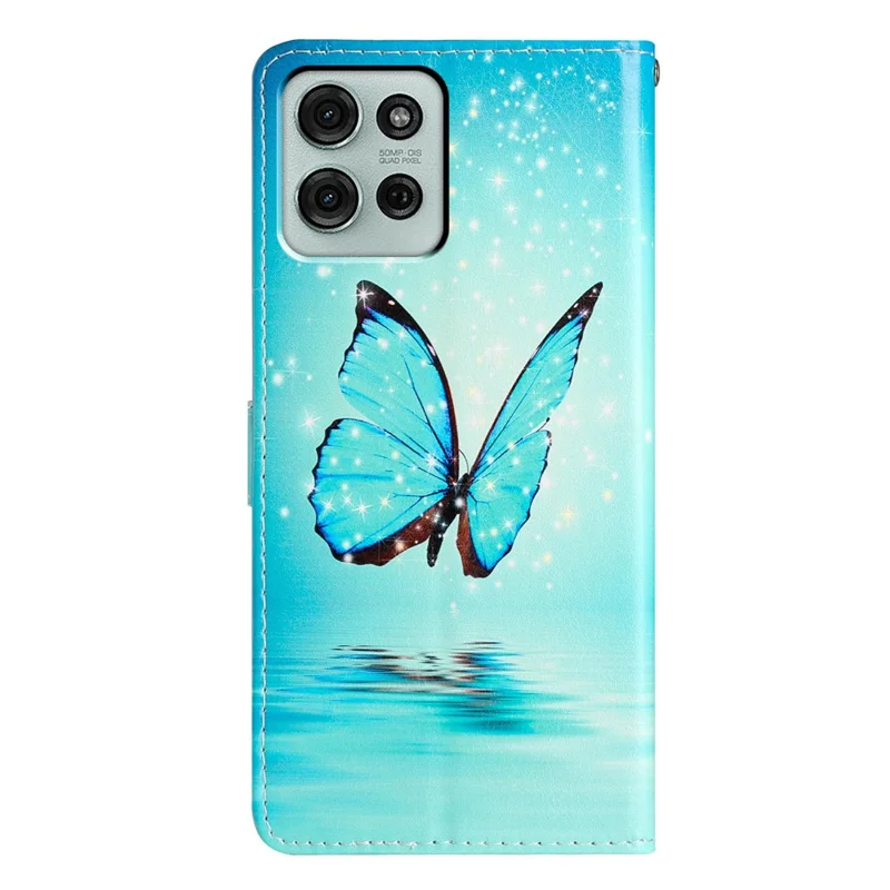 For Motorola Moto G56 5G Wallet Case PU Leather Pattern Printing Stand Phone Cover with Strap - Blue Butterfly