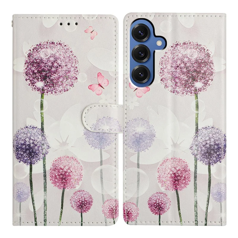 Funda tipo cartera para Samsung Galaxy M36 5G con estampado de diente de león, soporte plegable, cuero y correa