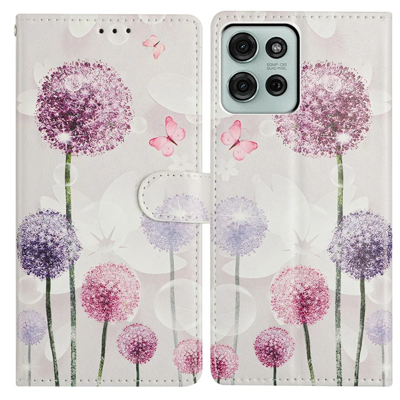 For Motorola Moto G86 5G Case Pattern Printing Wallet Stand Flip Leather Phone Cover with Strap - Dandelion