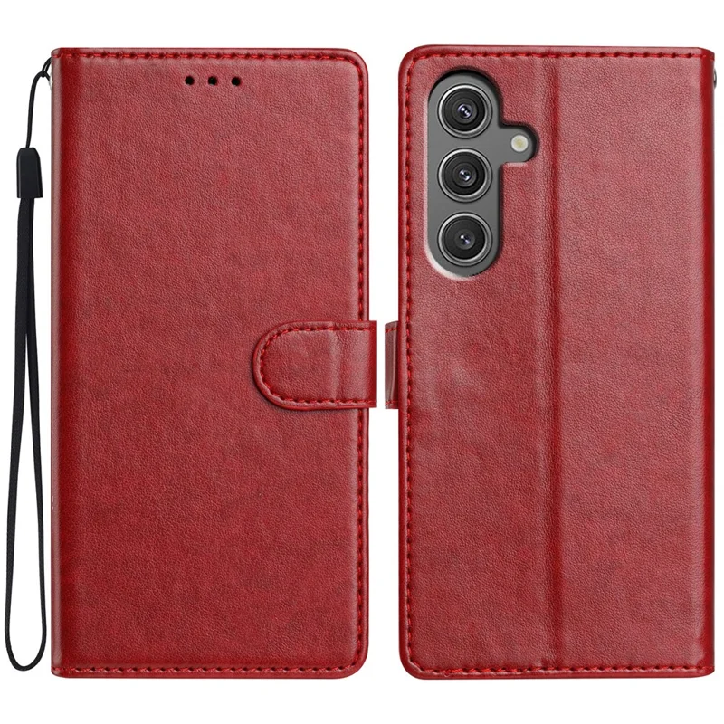 For Samsung Galaxy S25 FE Leather Case Wallet Stand Phone Cover with Handy Strap - Red