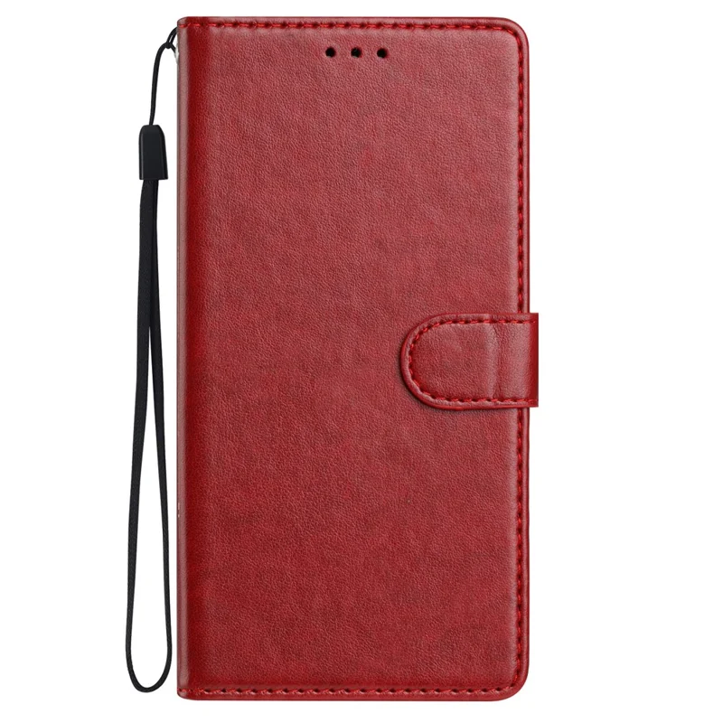 For Samsung Galaxy S25 FE Leather Case Wallet Stand Phone Cover with Handy Strap - Red