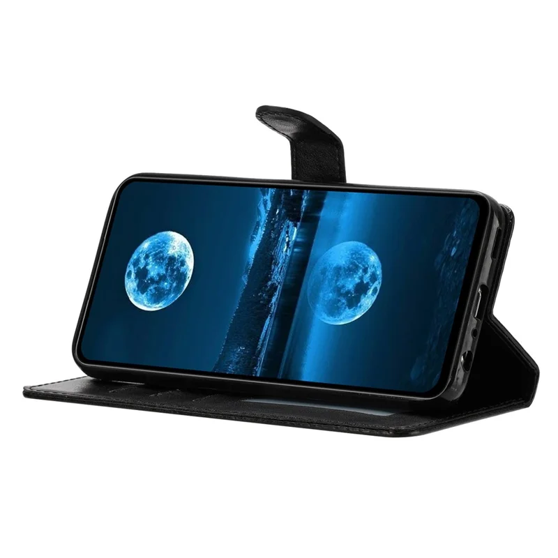 For Samsung Galaxy M36 5G Leather Case Wallet Stand Phone Cover with Handy Strap - Black