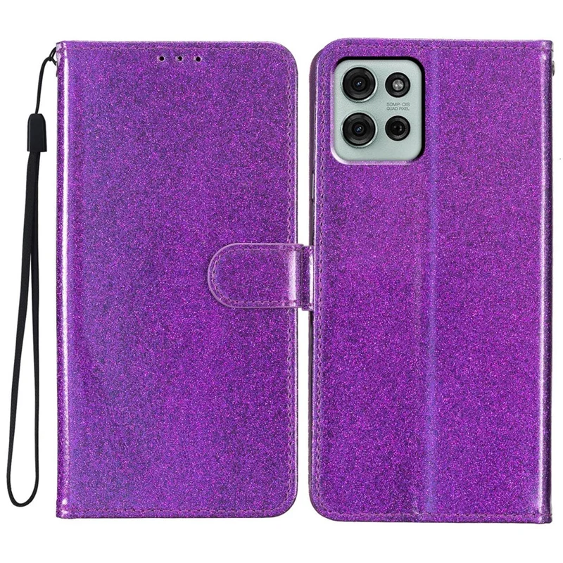 For Motorola Moto G56 5G Wallet Case Glitter Anti-Scratch Leather Stand Phone Cover with Strap - Purple
