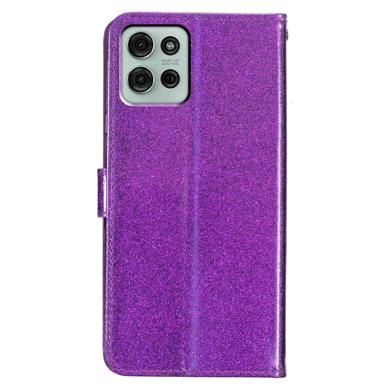 For Motorola Moto G86 5G Wallet Case Glitter Anti-Scratch Leather Stand Phone Cover with Strap - Purple