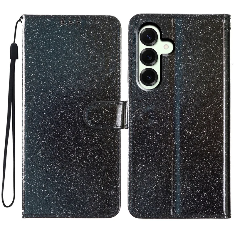 Per Samsung Galaxy M36 5G Cover a Portafoglio Glitterata Antigraffio in Pelle con Supporto e Cinturino - Nero