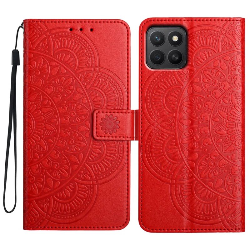 Per Honor X6c 4G Custodia in pelle con slot per schede Copertura del telefono con motivo mandala - Rosso