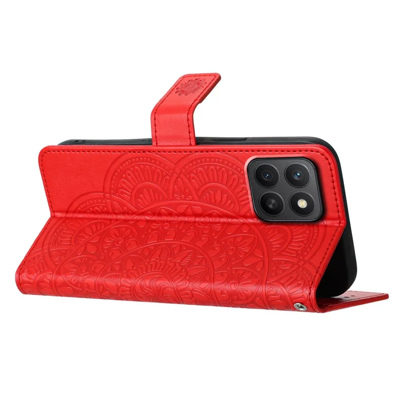 Per Honor X6c 4G Custodia in pelle con slot per schede Copertura del telefono con motivo mandala - Rosso