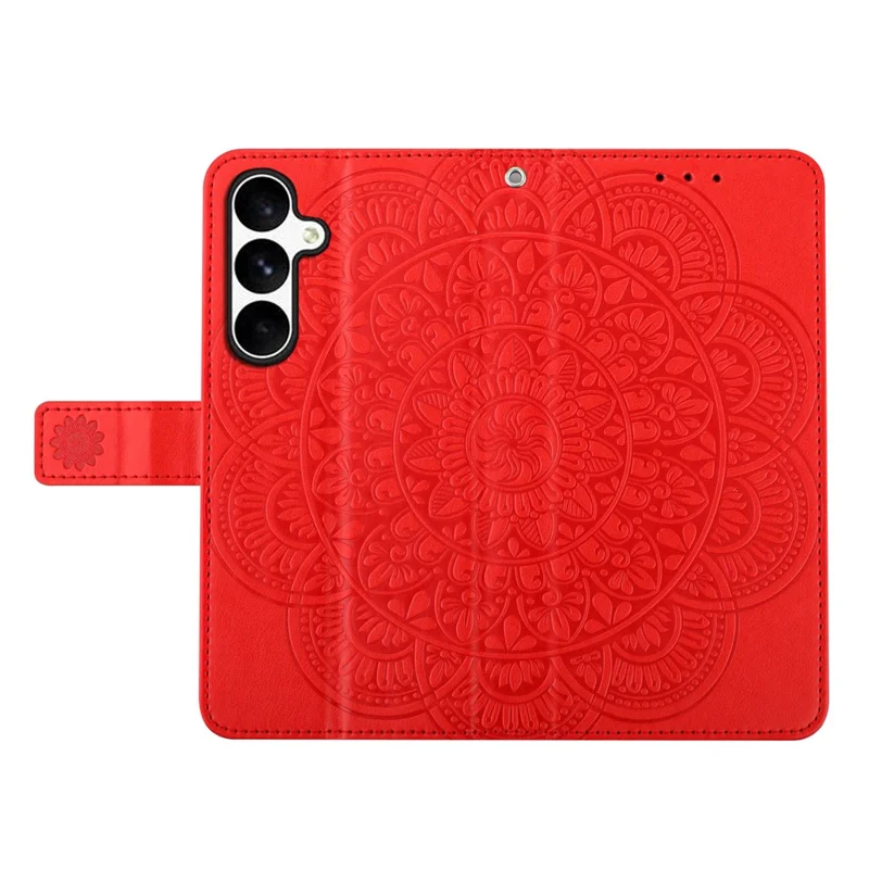 Custodia in Pelle per Samsung Galaxy M36 5G con Slot per Carte, Motivo Mandala, Supporto Integrato - Rosso