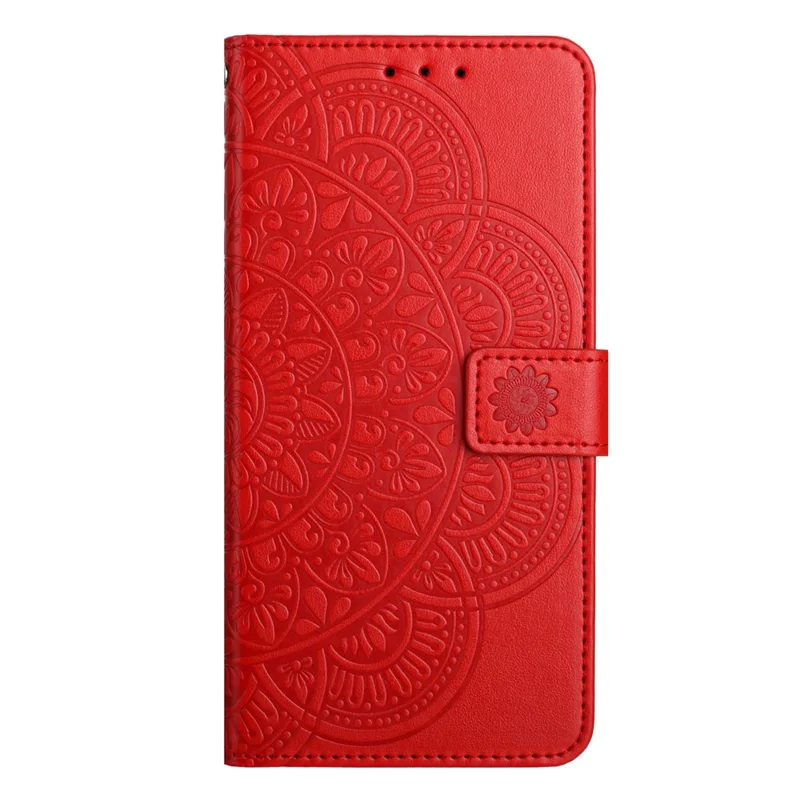 Custodia in Pelle per Samsung Galaxy M36 5G con Slot per Carte, Motivo Mandala, Supporto Integrato - Rosso